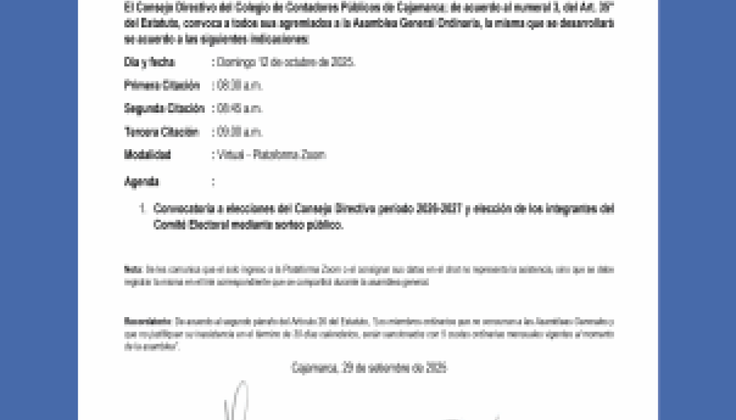 CONVOCATORIA A ASAMBLEA GENERAL ORDINARIA